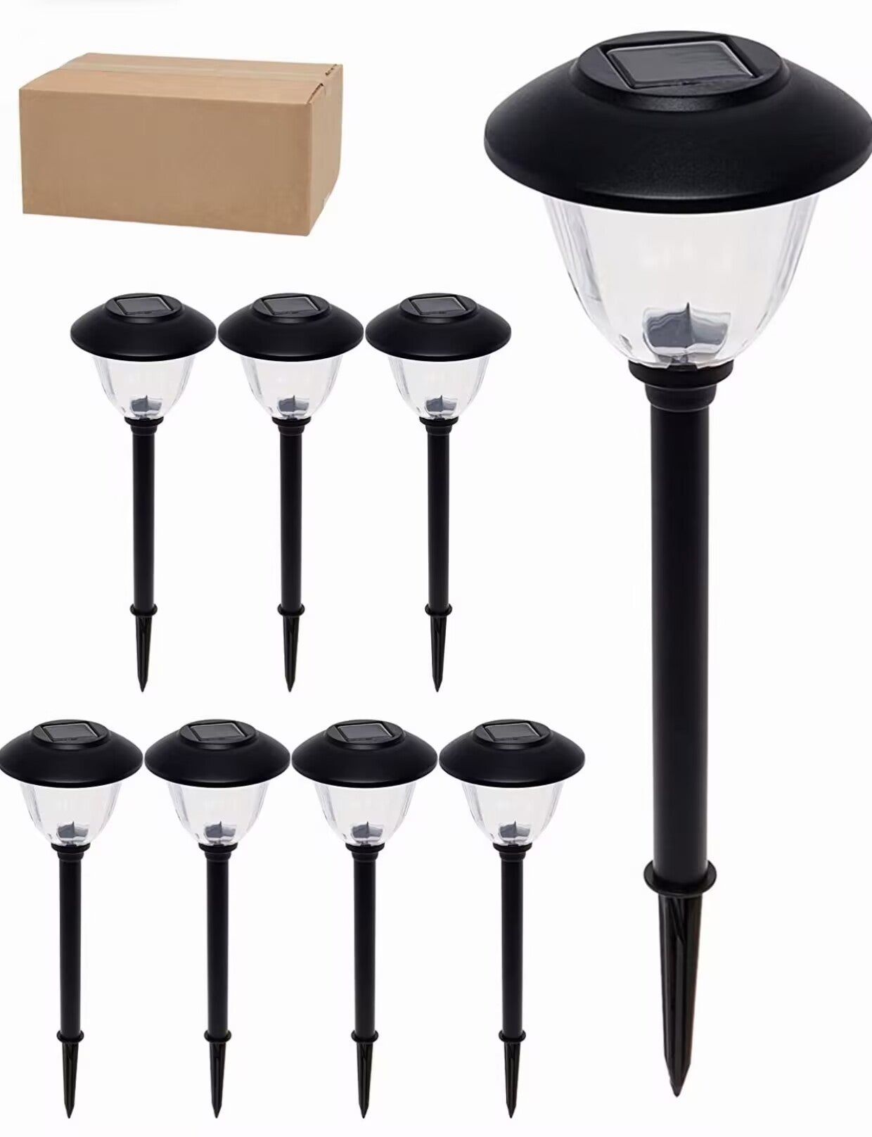 Set of 8 Solar Garden Path Lights with Metal Cap and Clear Glass