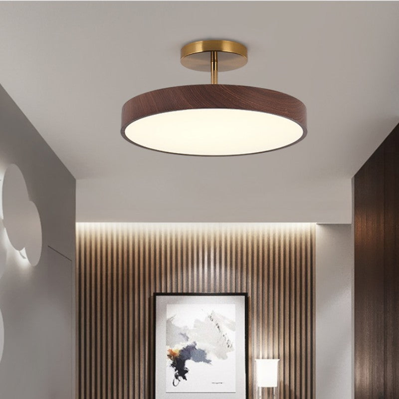 Round LED Semi Flush Ceiling Light with Japanese Wooden Frame