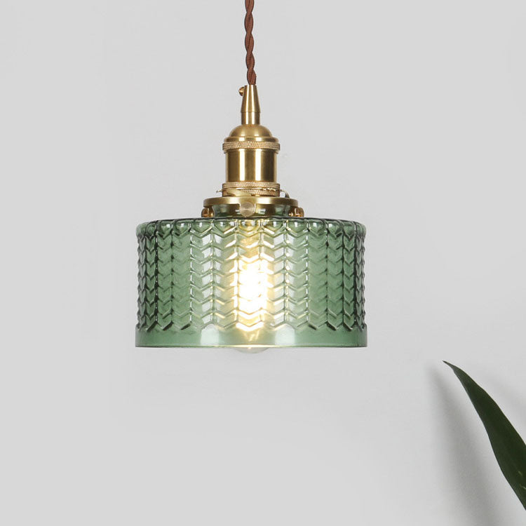 Brass Textured Glass Round Ceiling Pendant Light