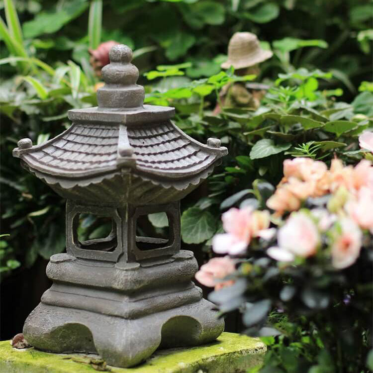 Solar Powered Pagoda Shape Resin Garden Light in Stone Finish