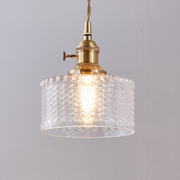 Brass Textured Glass Round Ceiling Pendant Light