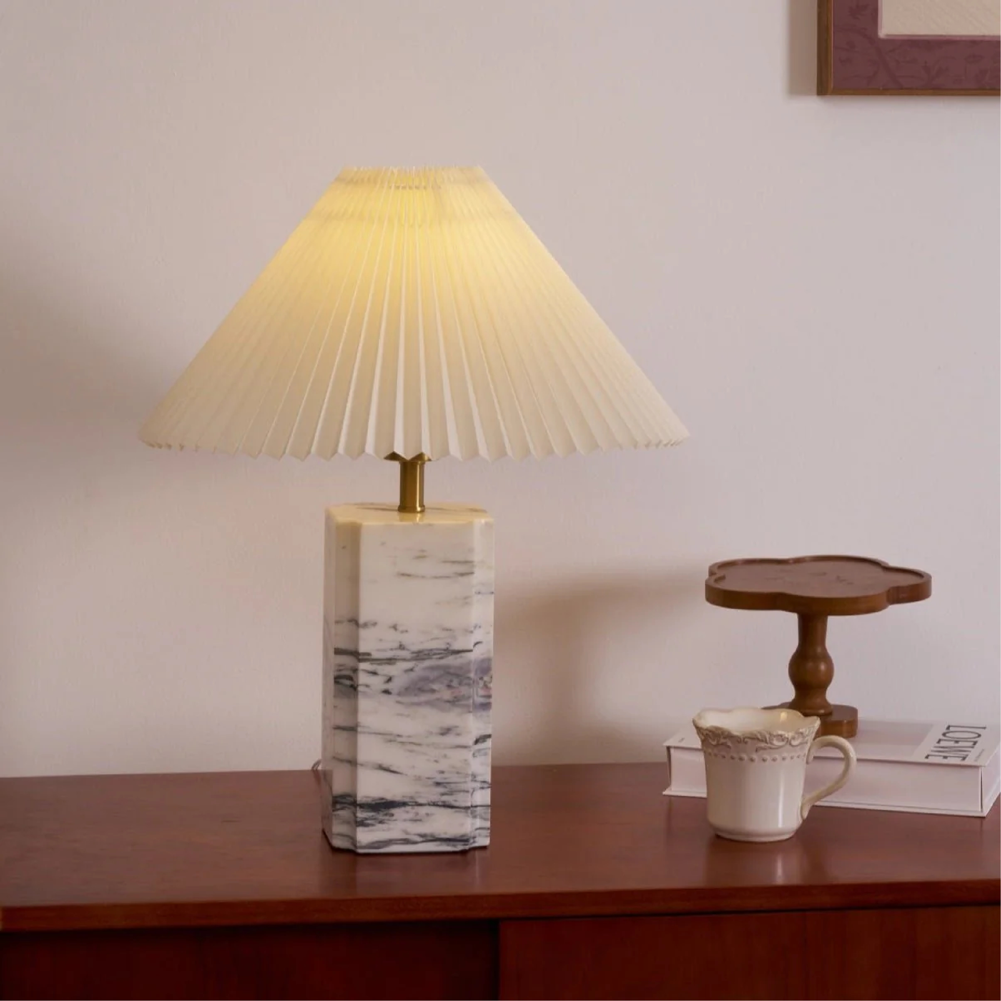 Pleated Shade Marble Table Lamp