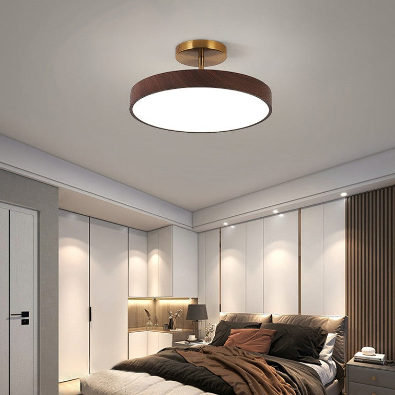 Round LED Semi Flush Ceiling Light with Japanese Wooden Frame