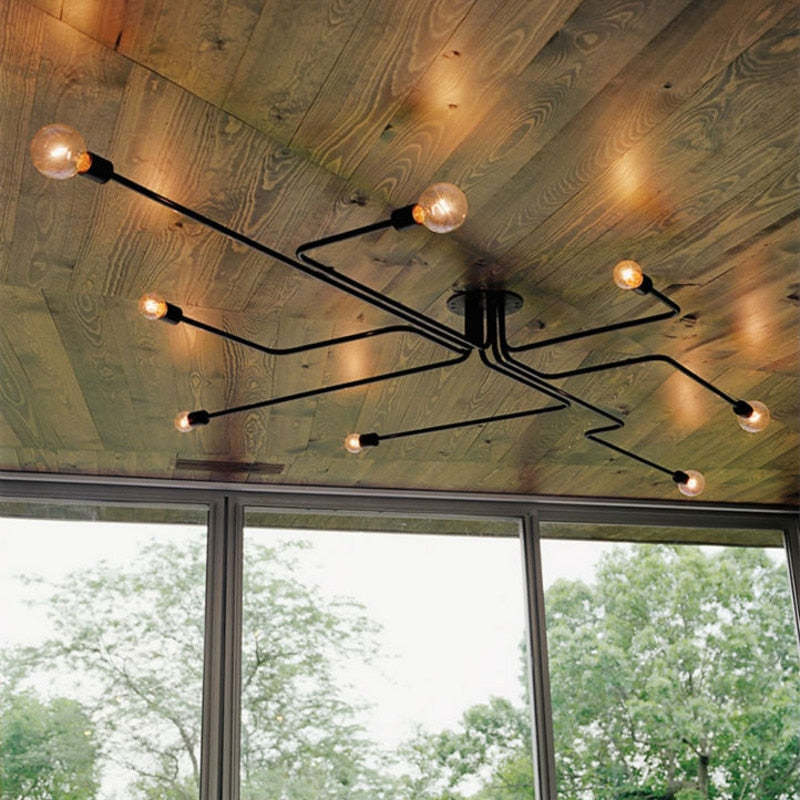 Industrial Black Ceiling Light Modern Multi Arm Sputnik Lamp