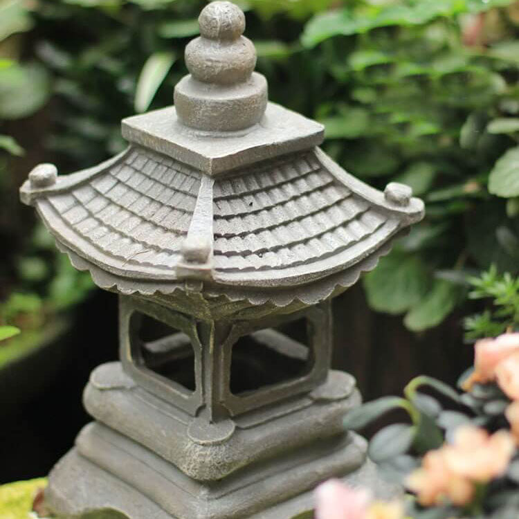 Solar Powered Pagoda Shape Resin Garden Light in Stone Finish