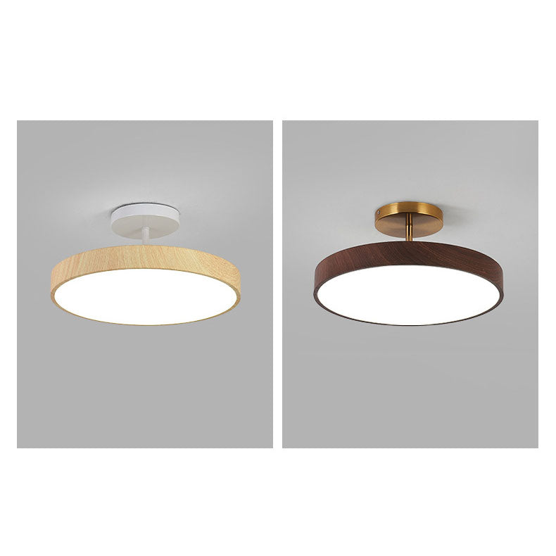 Round LED Semi Flush Ceiling Light with Japanese Wooden Frame