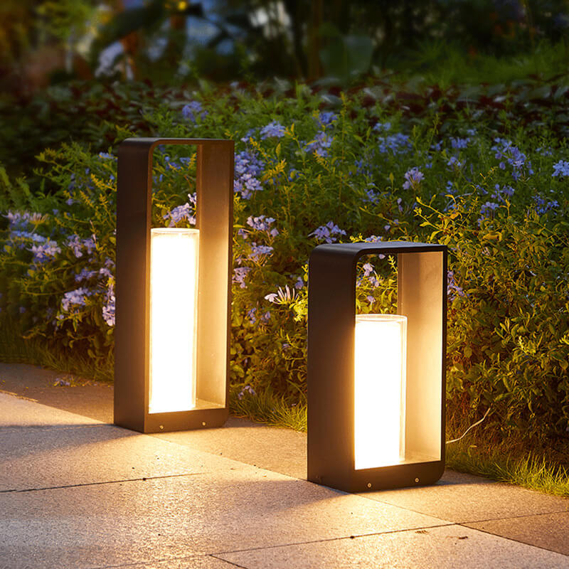 Black Rectangular Solar Outdoor Lantern with Frosted Glass
