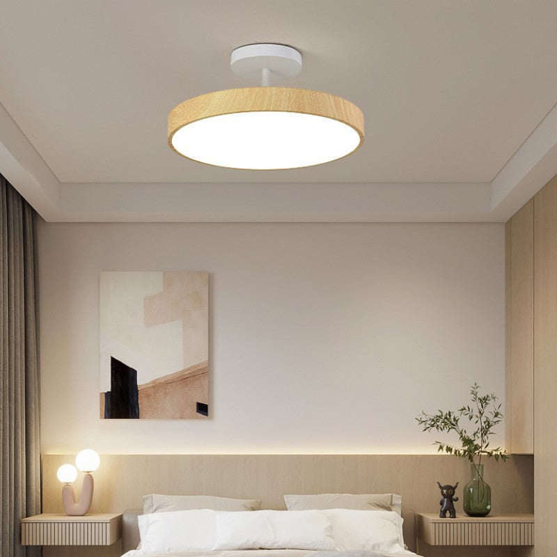 Round LED Semi Flush Ceiling Light with Japanese Wooden Frame