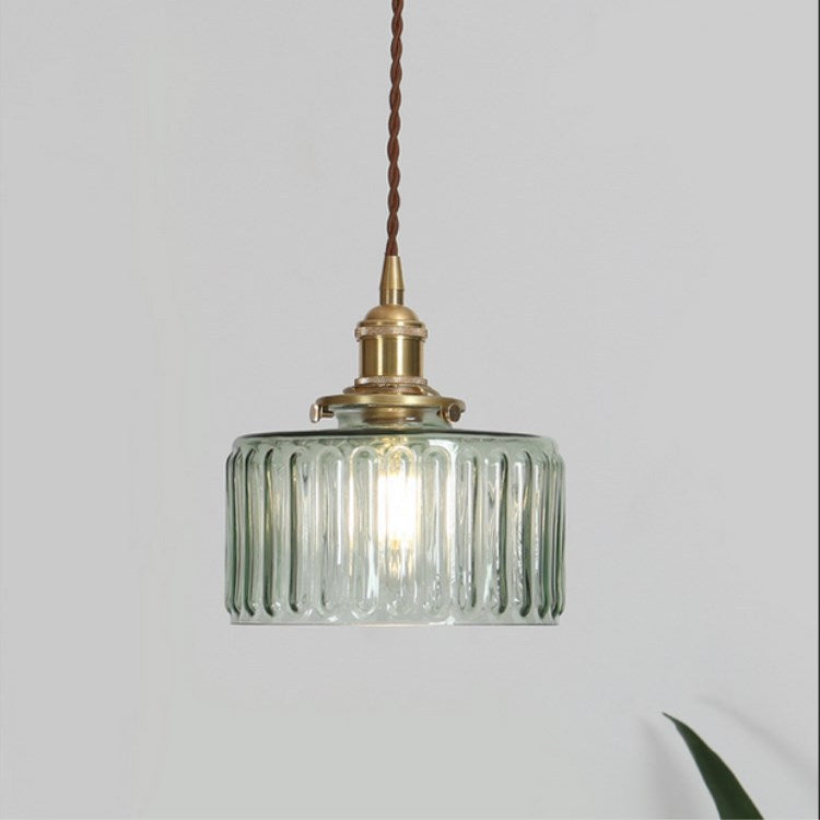 Brass Textured Glass Round Ceiling Pendant Light