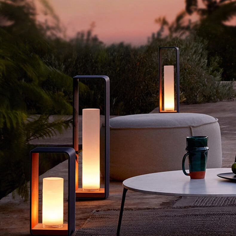 Black Rectangular Solar Outdoor Lantern with Frosted Glass