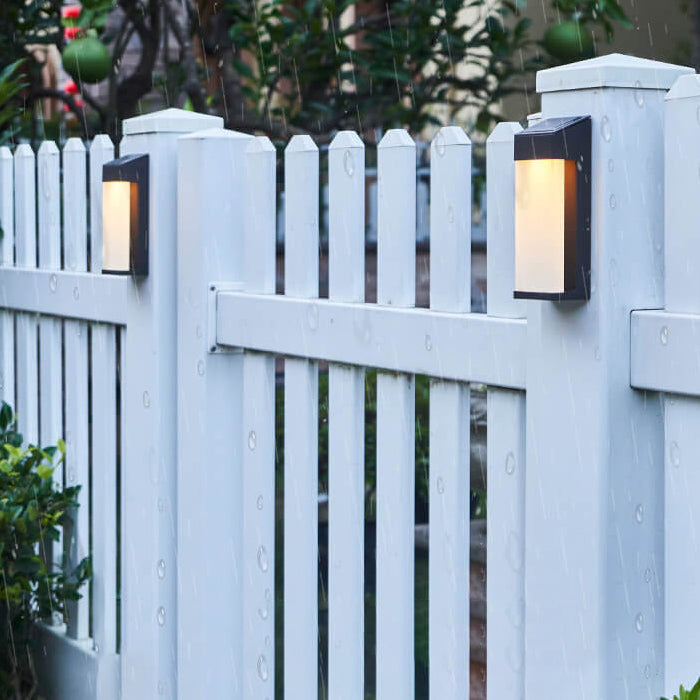 Solar Outdoor Wall Lamp Black Metal Rectangular Glass Shade