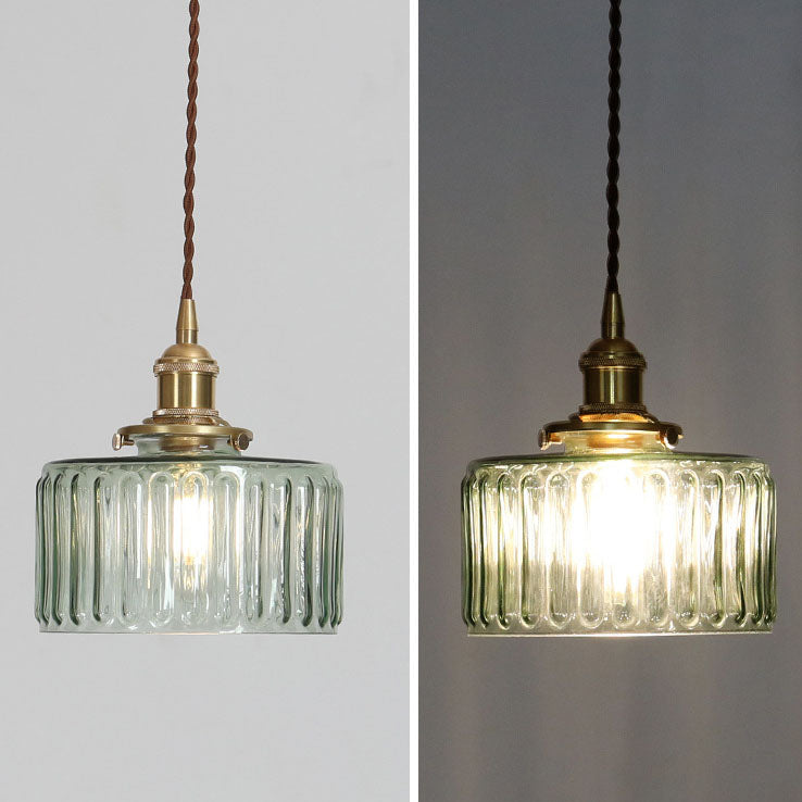 Brass Textured Glass Round Ceiling Pendant Light