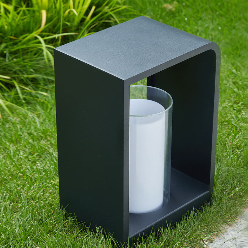 Black Rectangular Solar Outdoor Lantern with Frosted Glass