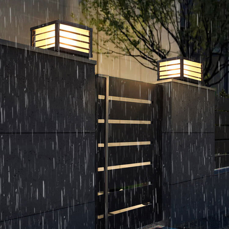 Solar Outdoor Wall Lamp Black Square Fence Mount Design