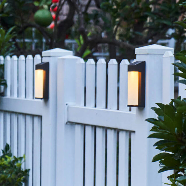 Solar Outdoor Wall Lamp Black Metal Rectangular Glass Shade