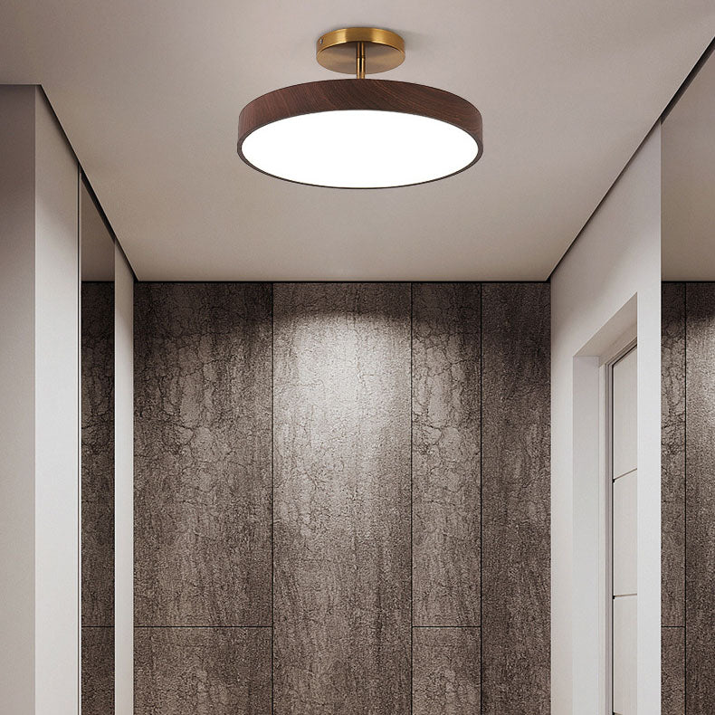 Round LED Semi Flush Ceiling Light with Japanese Wooden Frame