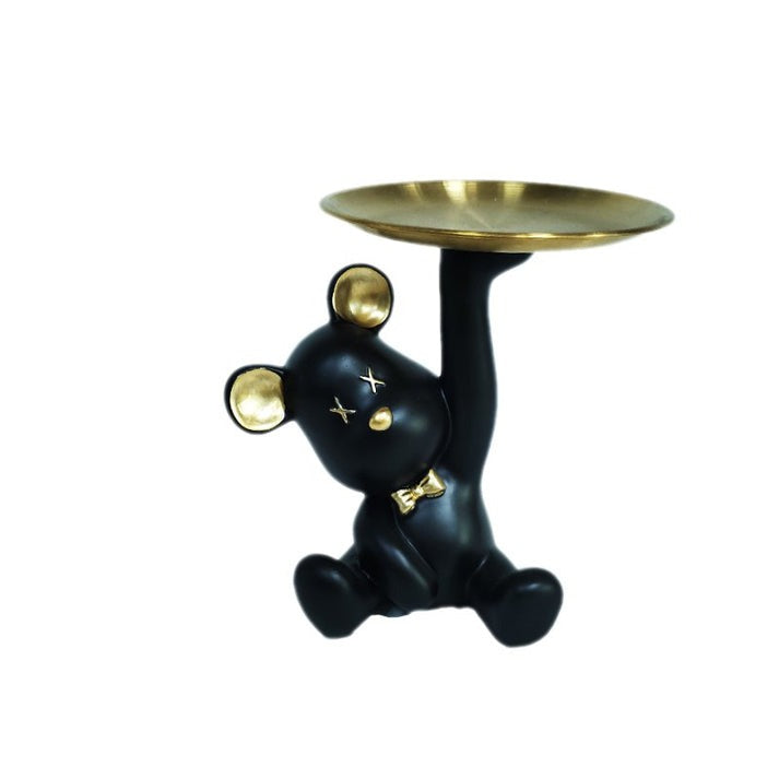 Polyresin Bear Ornament With Round Tray Tabletop Figure