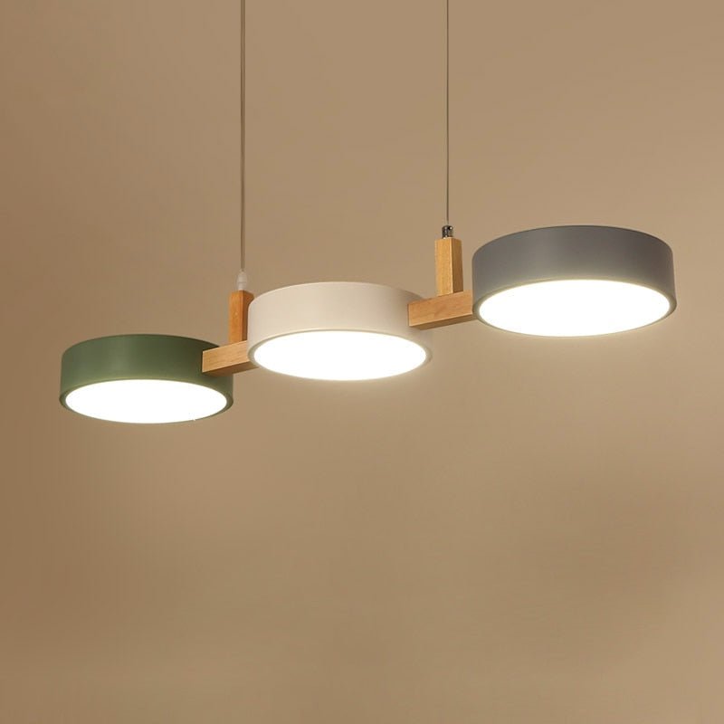 Scandinavian Cylinder Pendant Light with Metal and Wood Design