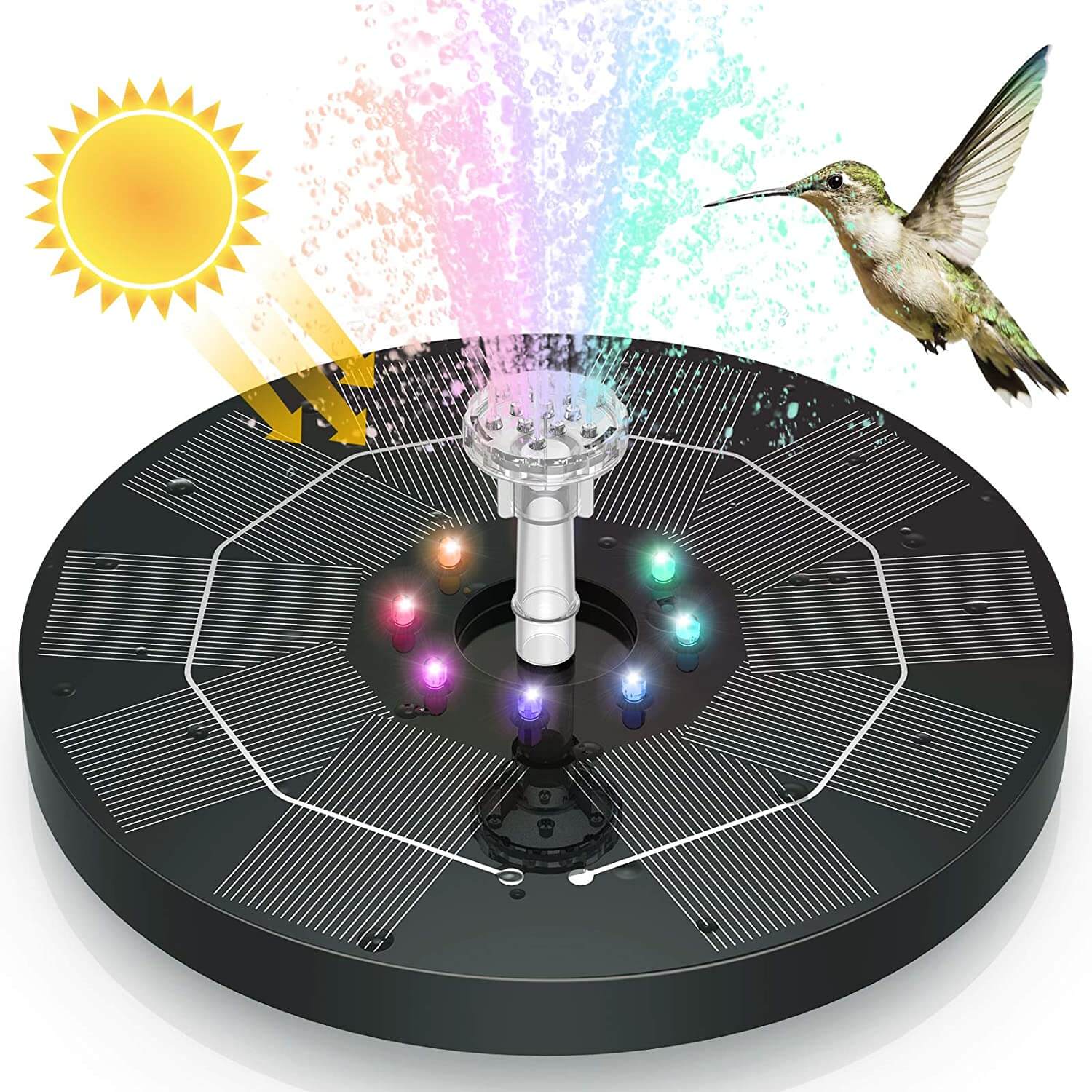 Zonne-energie Fonteinpomp met LED Lichten Buiten Waterfunctie