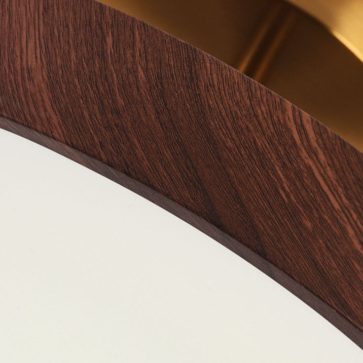 Round LED Semi Flush Ceiling Light with Japanese Wooden Frame