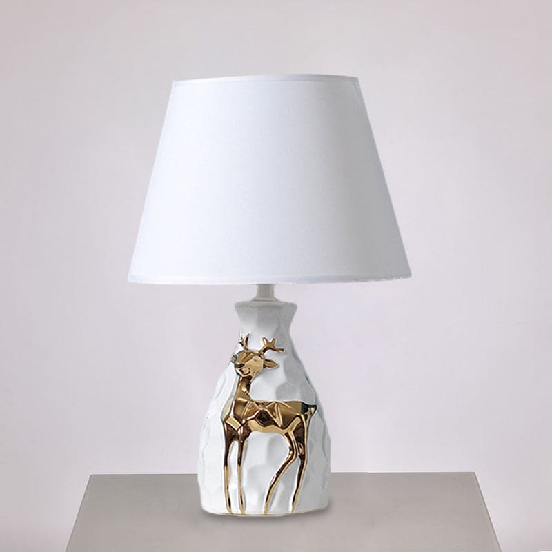 Ceramic Deer Ornament Table Lamp with Classic Fabric Shade