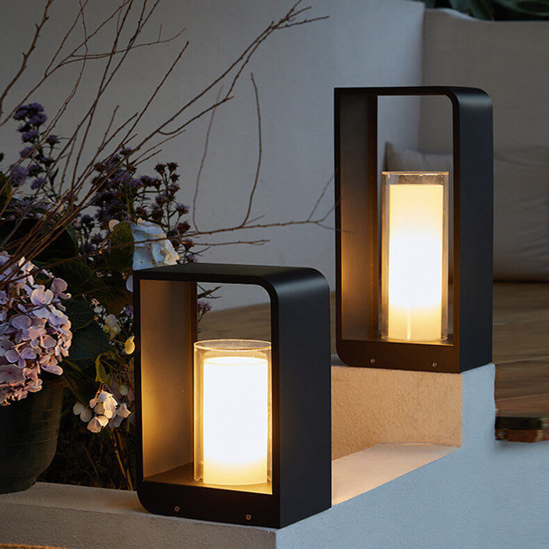 Black Rectangular Solar Outdoor Lantern with Frosted Glass