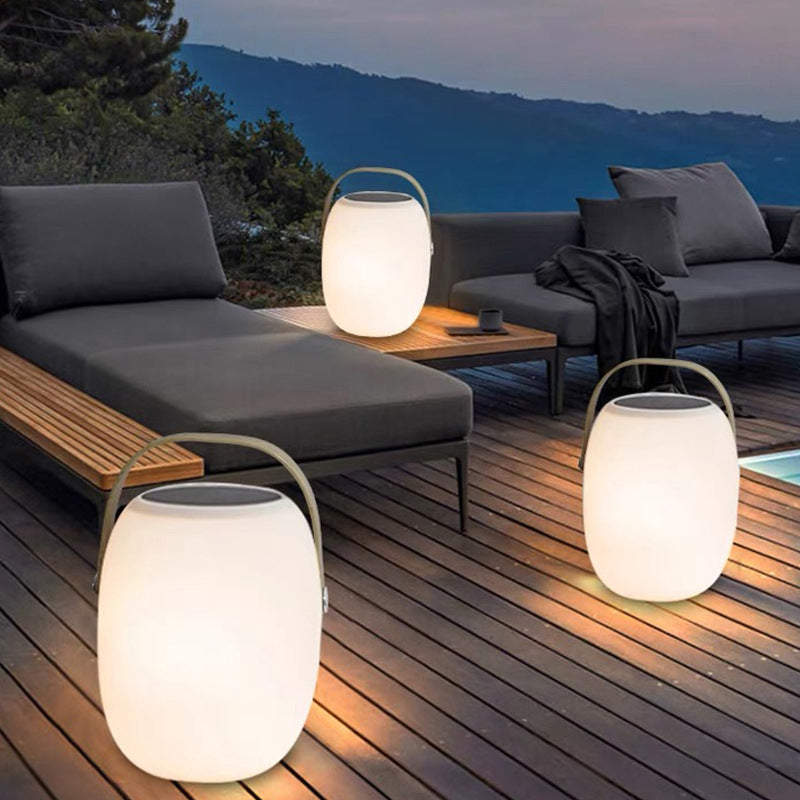 White Lantern-Style Outdoor Table Lamp with Handle