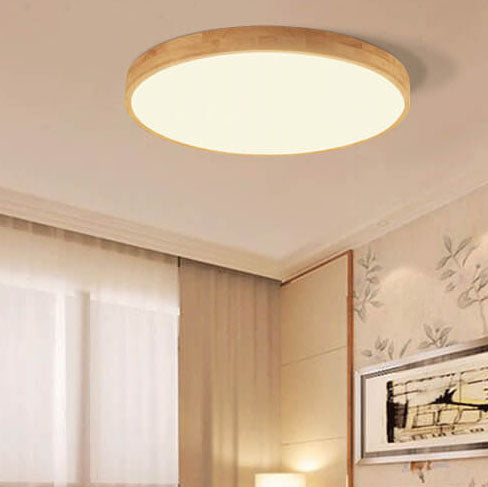 Round LED Flush Ceiling Light with Wooden Frame