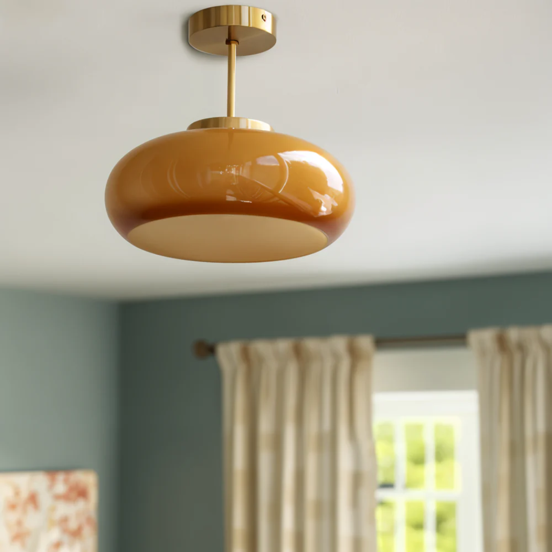 Glass Ceiling Light with Rounded Shade and Metal Stem