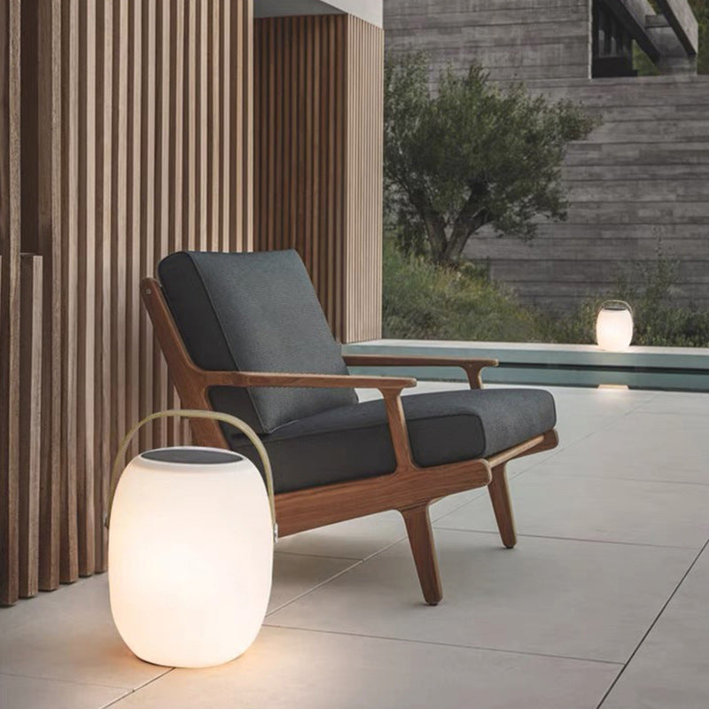 White Lantern-Style Outdoor Table Lamp with Handle