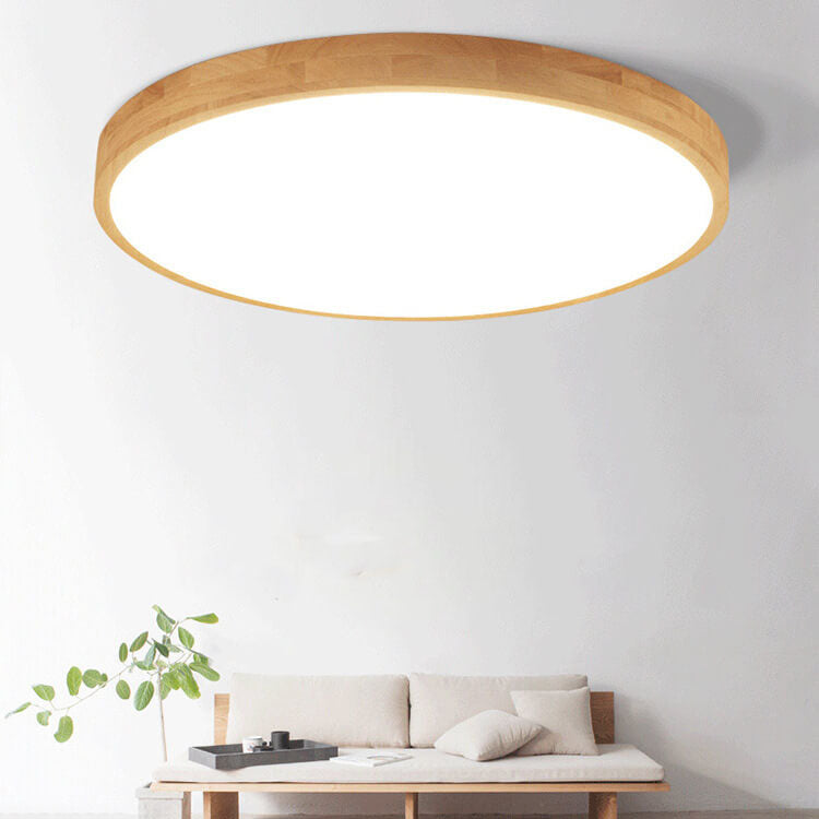 Round LED Flush Ceiling Light with Wooden Frame