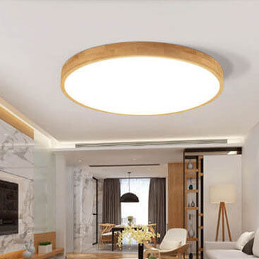 Round LED Flush Ceiling Light with Wooden Frame