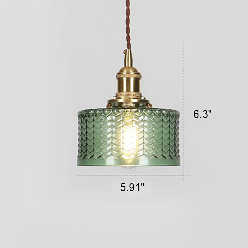 Brass Textured Glass Round Ceiling Pendant Light