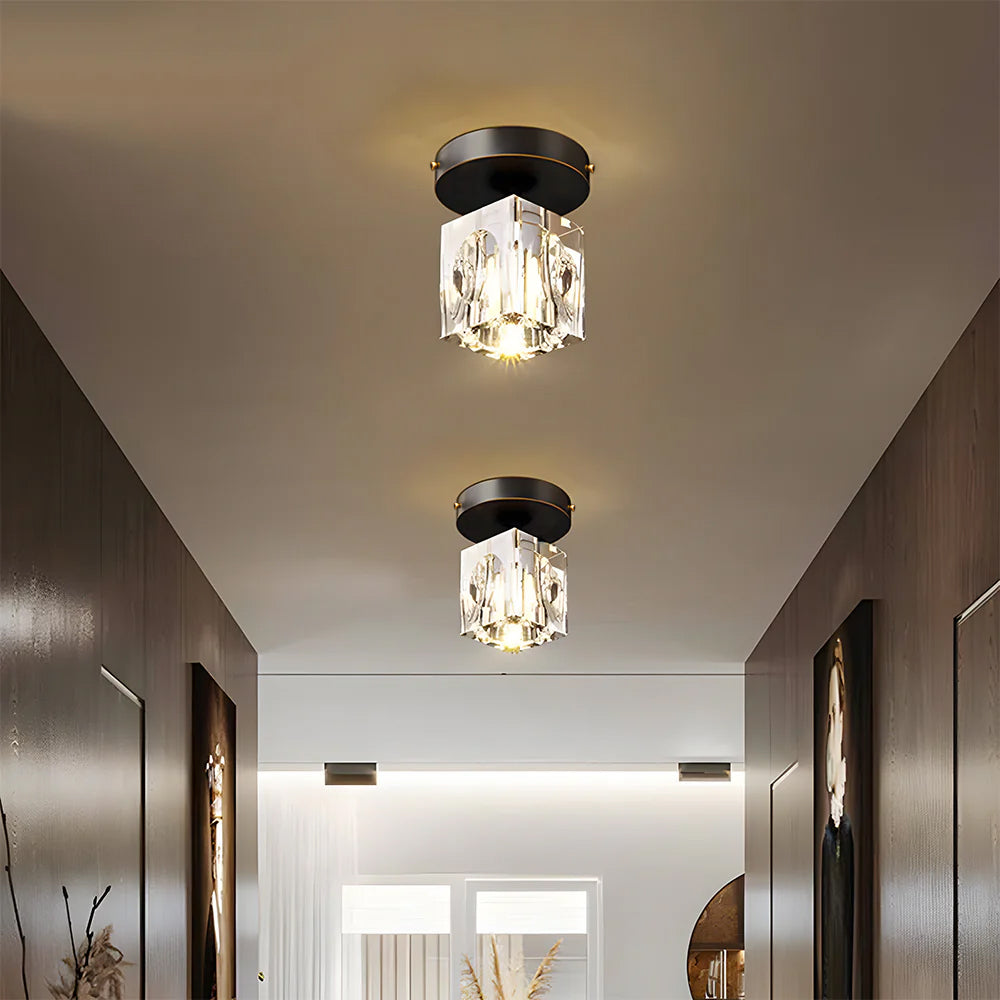 Mini lustre en cristal à montage affleurant avec éclairage LED rayonnant