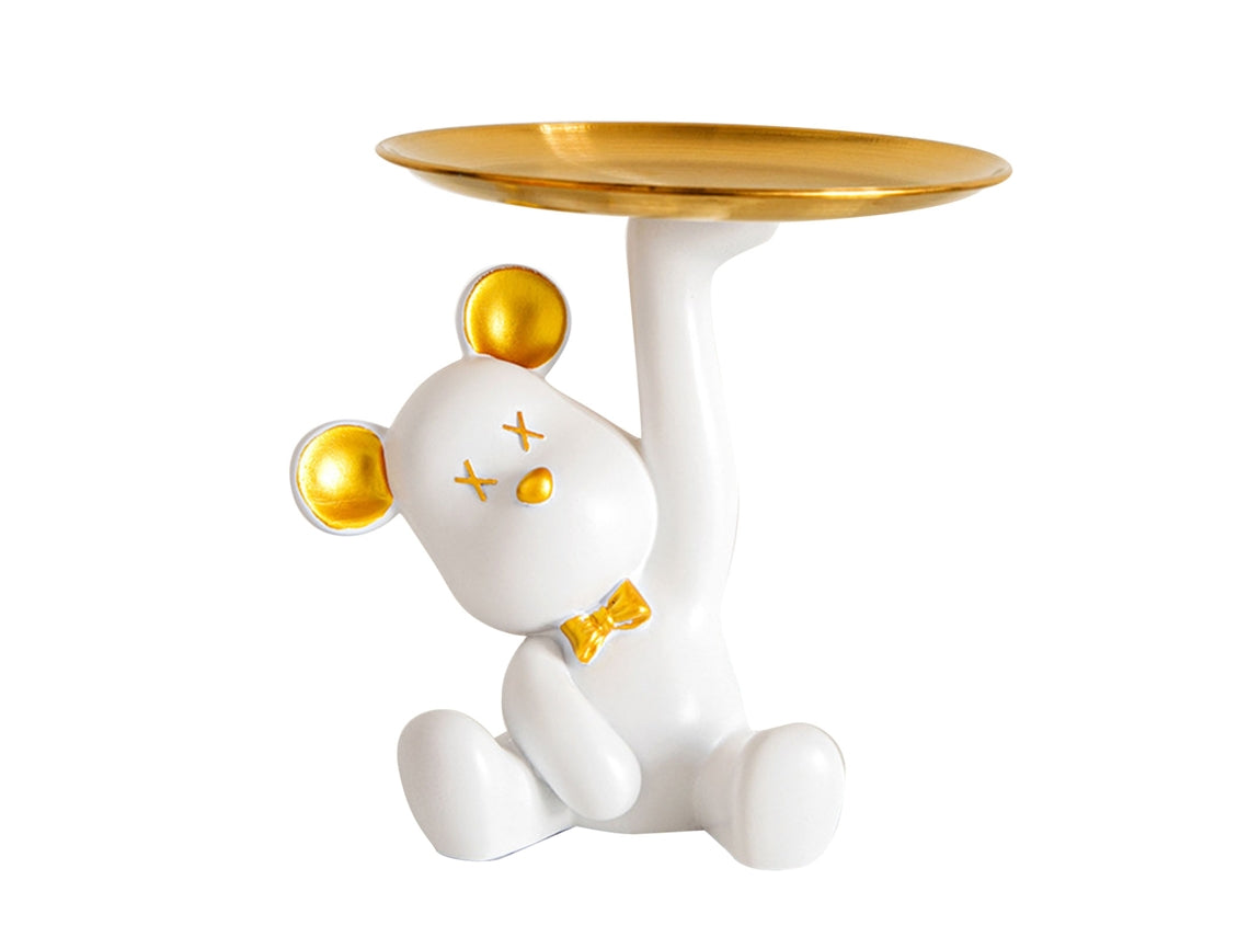 Polyresin Bear Ornament With Round Tray Tabletop Figure