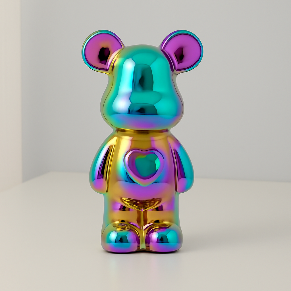 Ceramic Galvanised Bear Figurine Chrome Finish