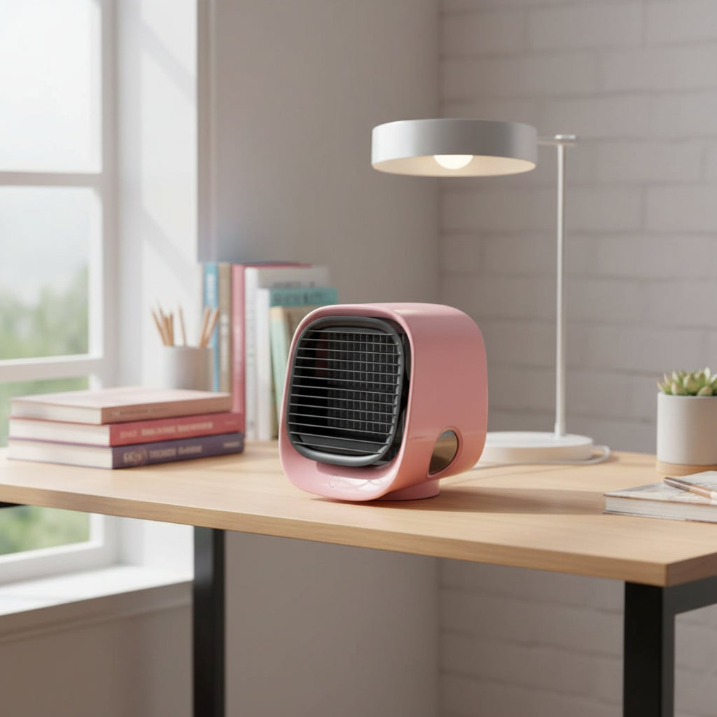 Mini 2-in-1 Air Cooler & Humidifier – Portable USB Desktop Fan with LED Light