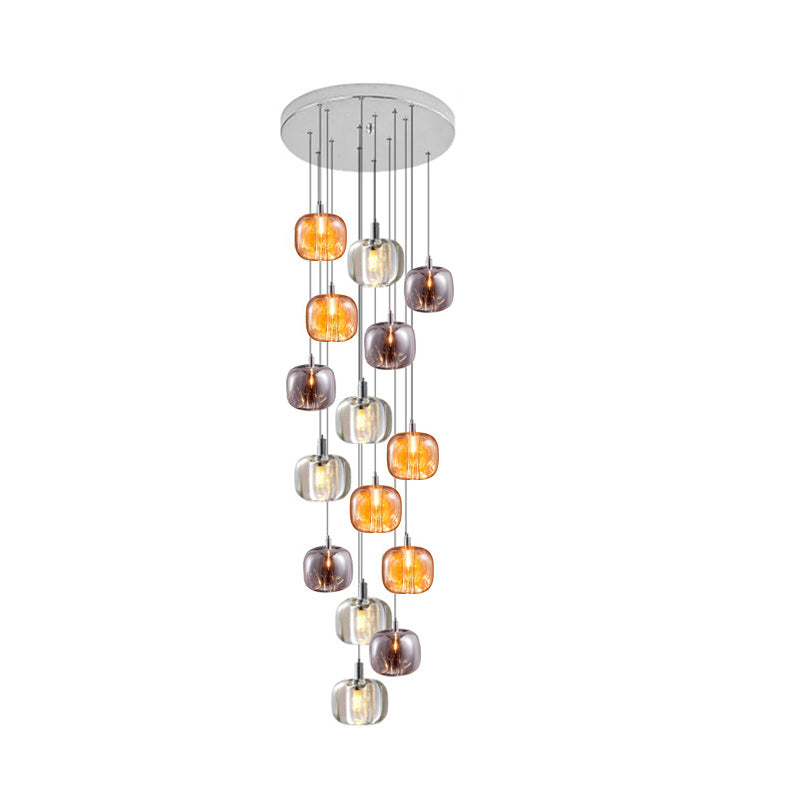 Modern Coloured Glass Multi Pendant Chandelier