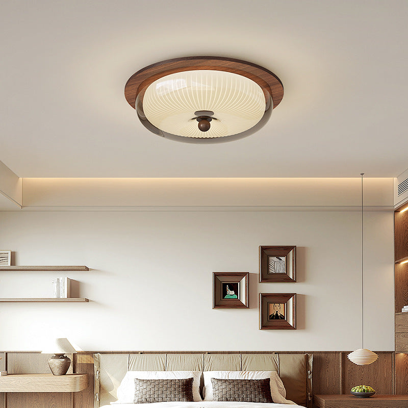 Glass & Wood Flush Mount Ceiling Light
