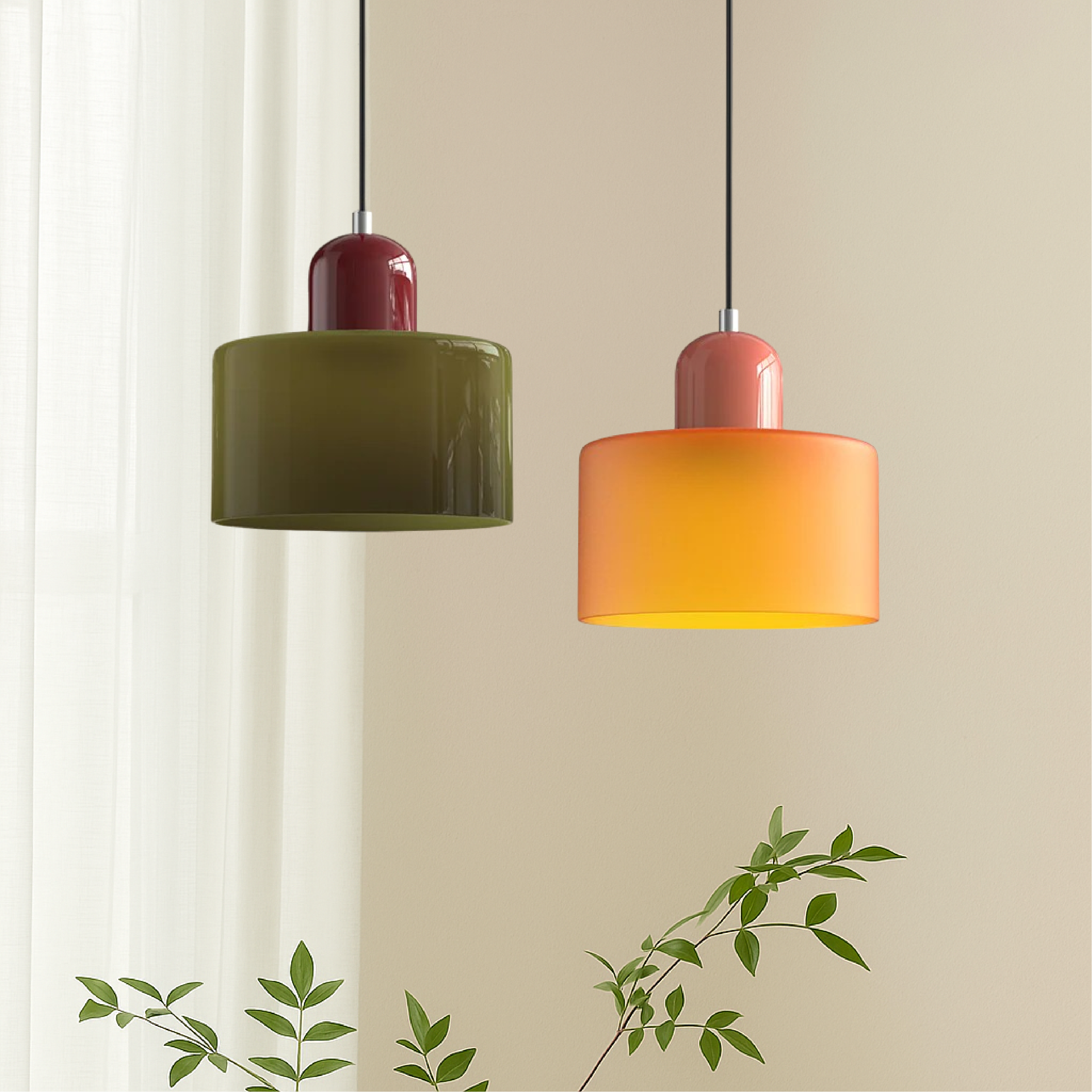 Coloured glass Bauhaus pendant light