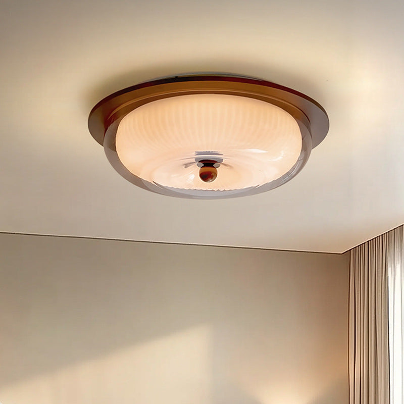 Glass & Wood Flush Mount Ceiling Light