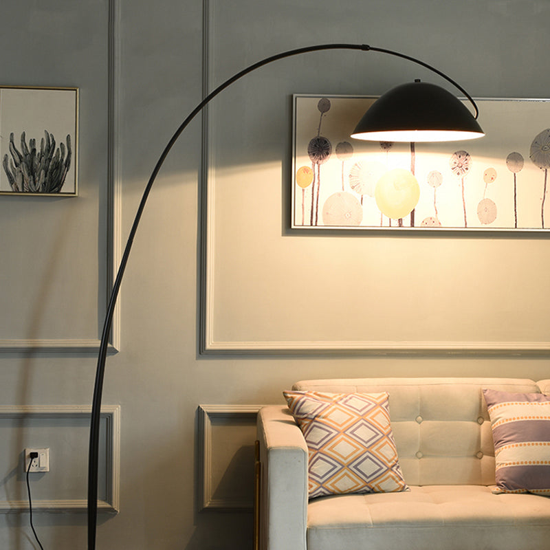 Black Metal Arc Floor Lamp with Round Base