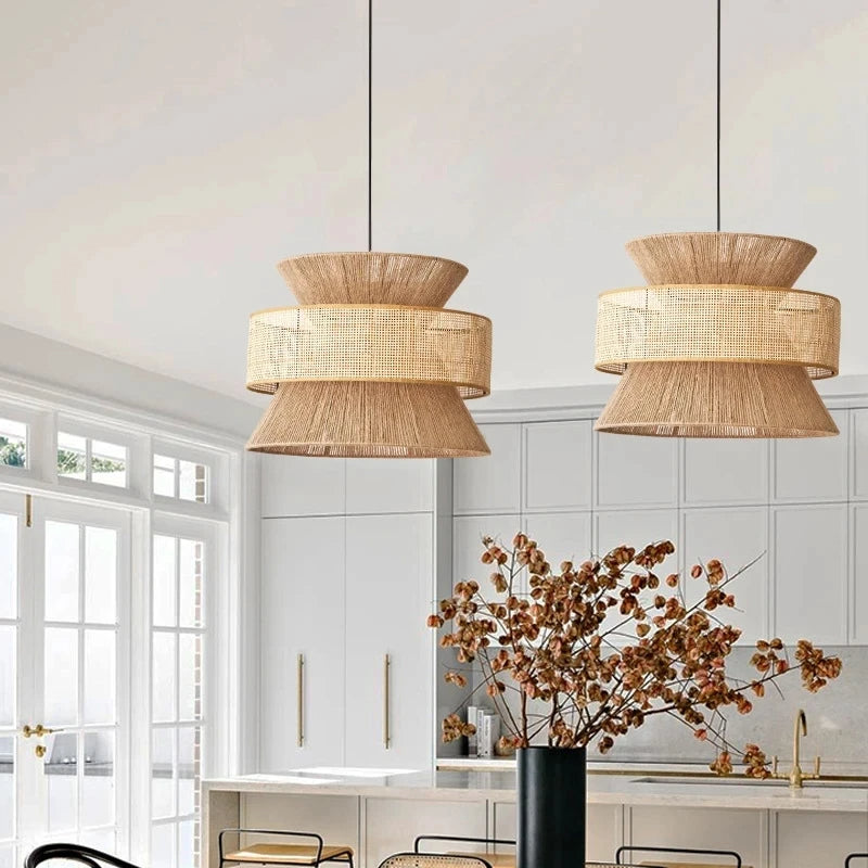 Japanese Woven Rattan Wabi-Sabi Pendant Light