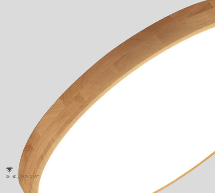 Round LED Flush Ceiling Light with Wooden Frame