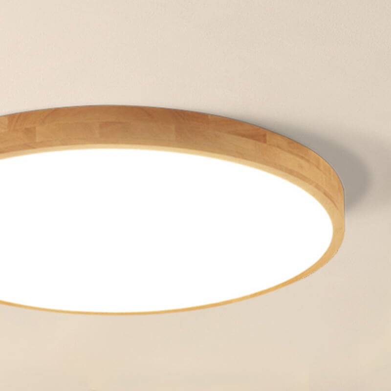 Round LED Flush Ceiling Light with Wooden Frame