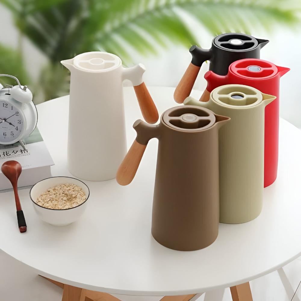 Insulated Thermal Carafe with Wooden Handle Coffee Pot