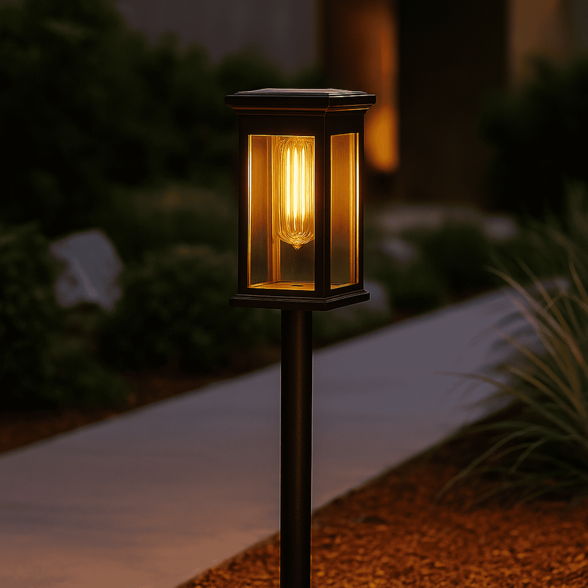 Solar Garden Post Lights with Glass Panels and Metal Frame