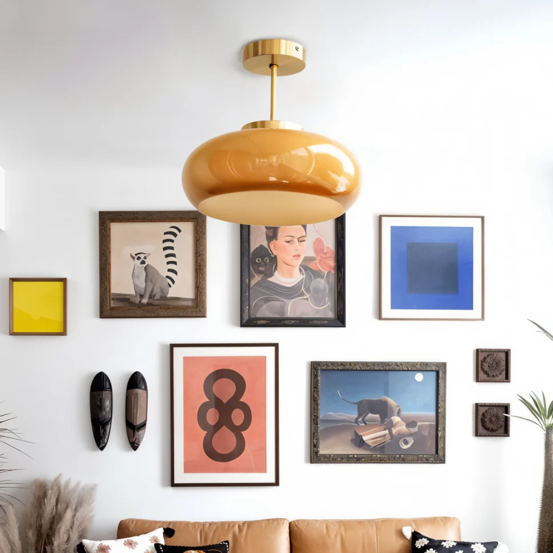 Glass Ceiling Light with Rounded Shade and Metal Stem