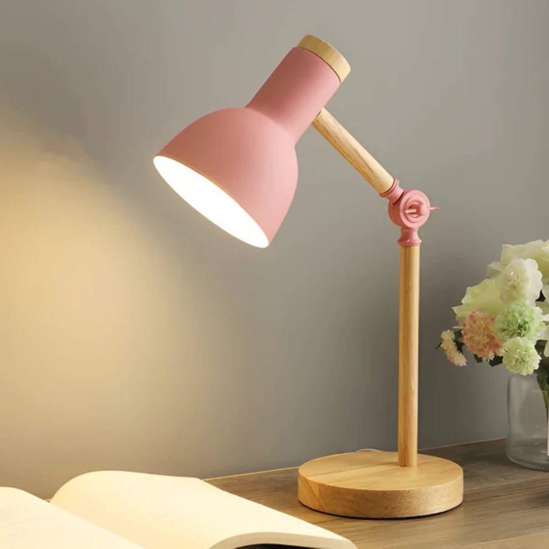 Adjustable Wooden and Metal LED Desk Lamp