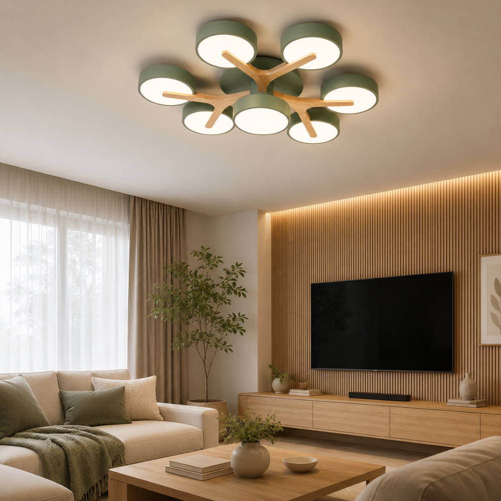 Scandinavische plafondlamp met 7 ronde ledkoppen